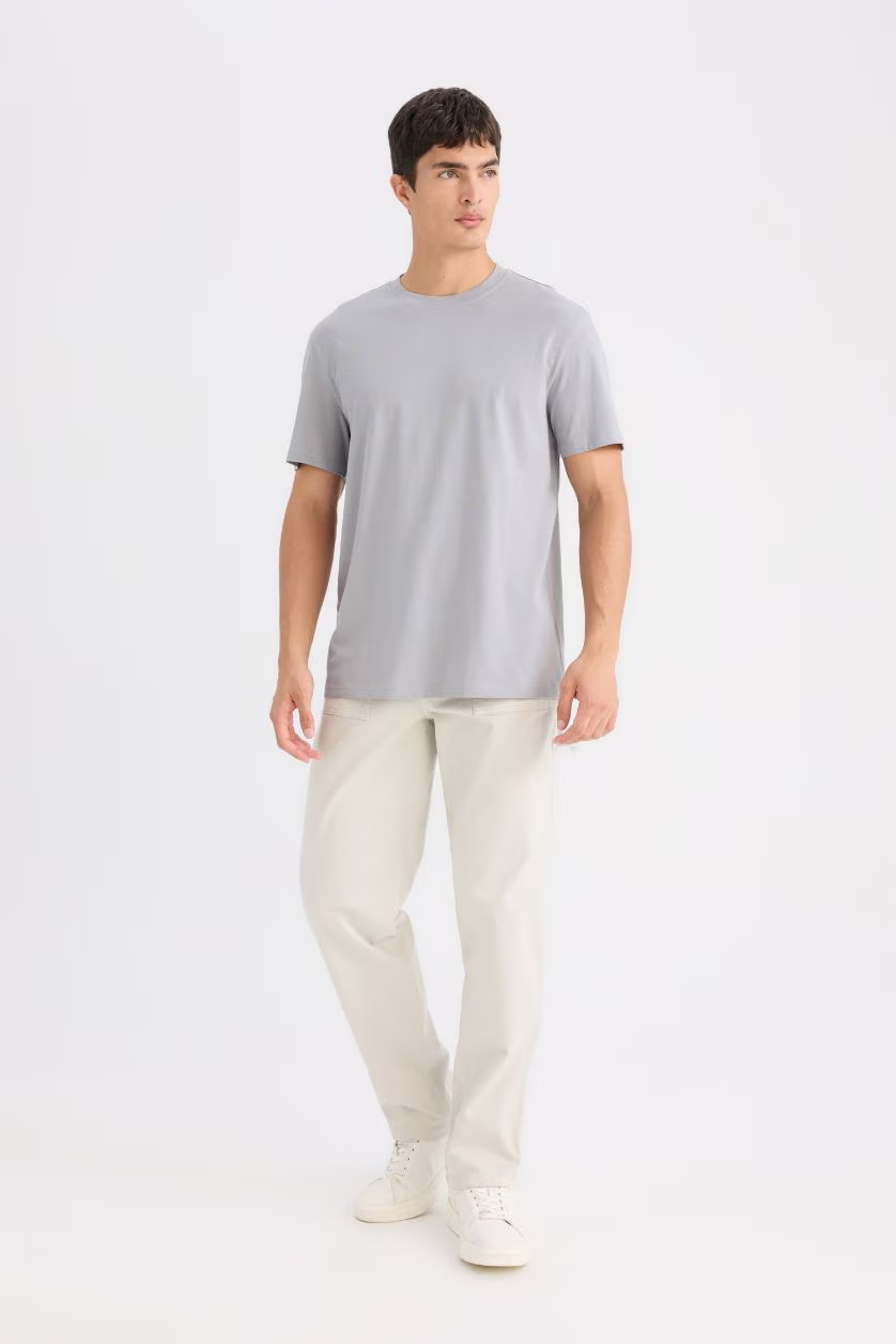 Basic short-sleeved cotton t-shirt, regular fit, round neck